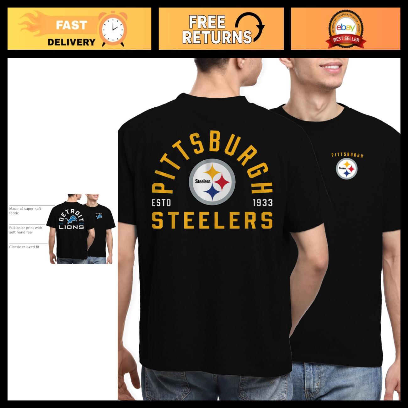 Classic NFL Arched Adult Short Sleeve T-Shirt - Casual Sports Tee, Fan Apparel