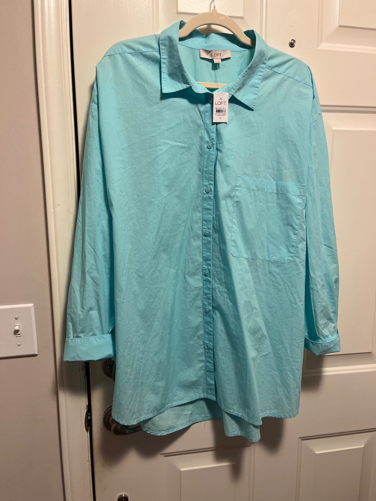 Loft Shirt Top Buttons Blue 100% Cotton Algodon Long Sleeve Size XL NWT