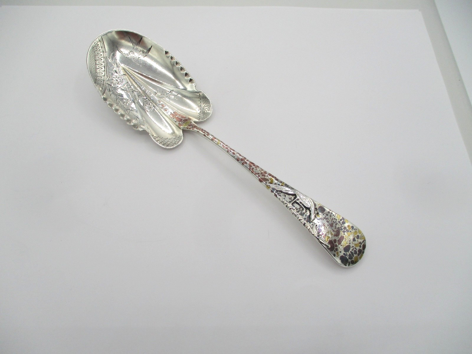Ultra Rare Gorham Cairo mixed metal Japanesque spoon with peacock feeding 