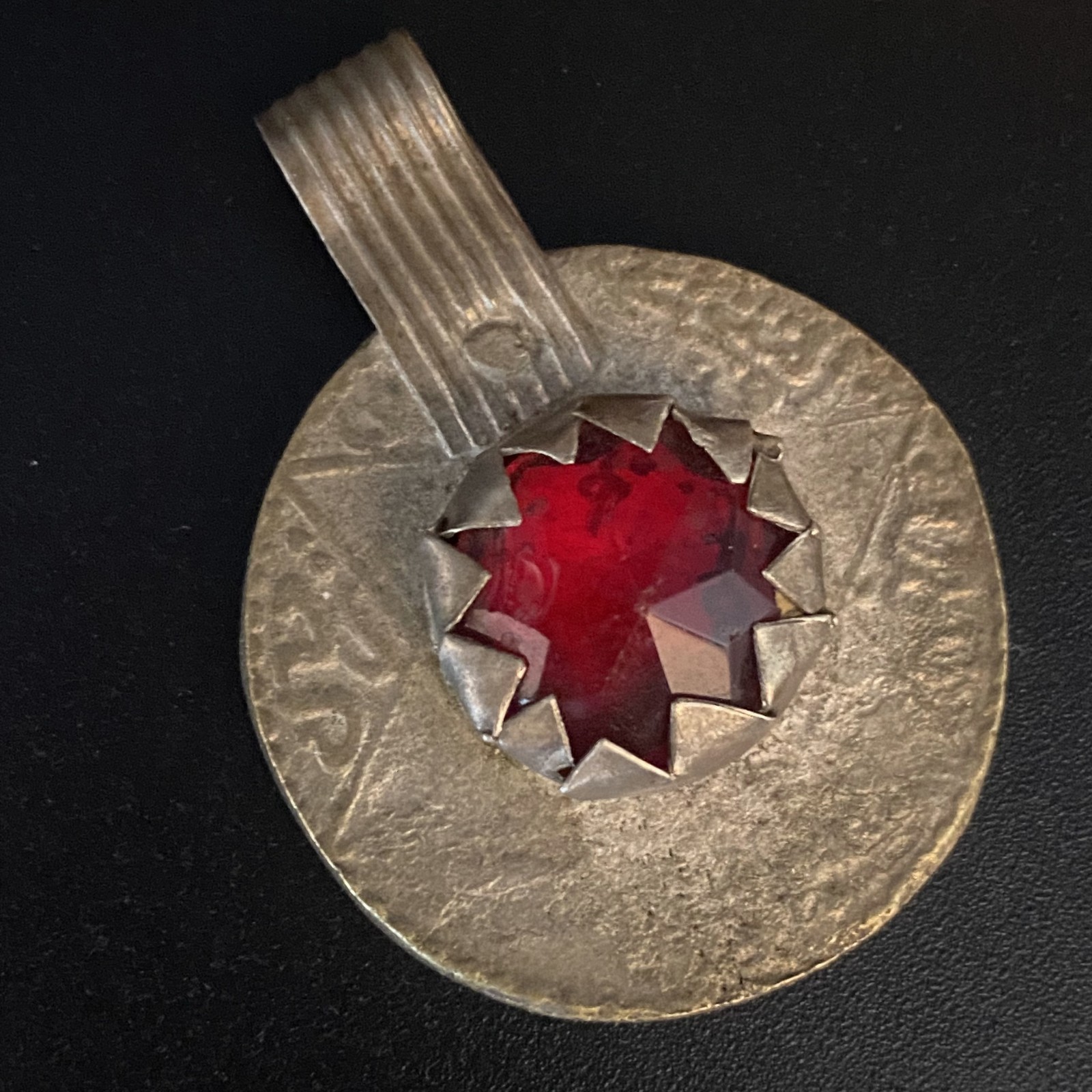 5 Francs 1376 Morocco silver .900 lot 3372 Pendant Red Agate stone Authentic