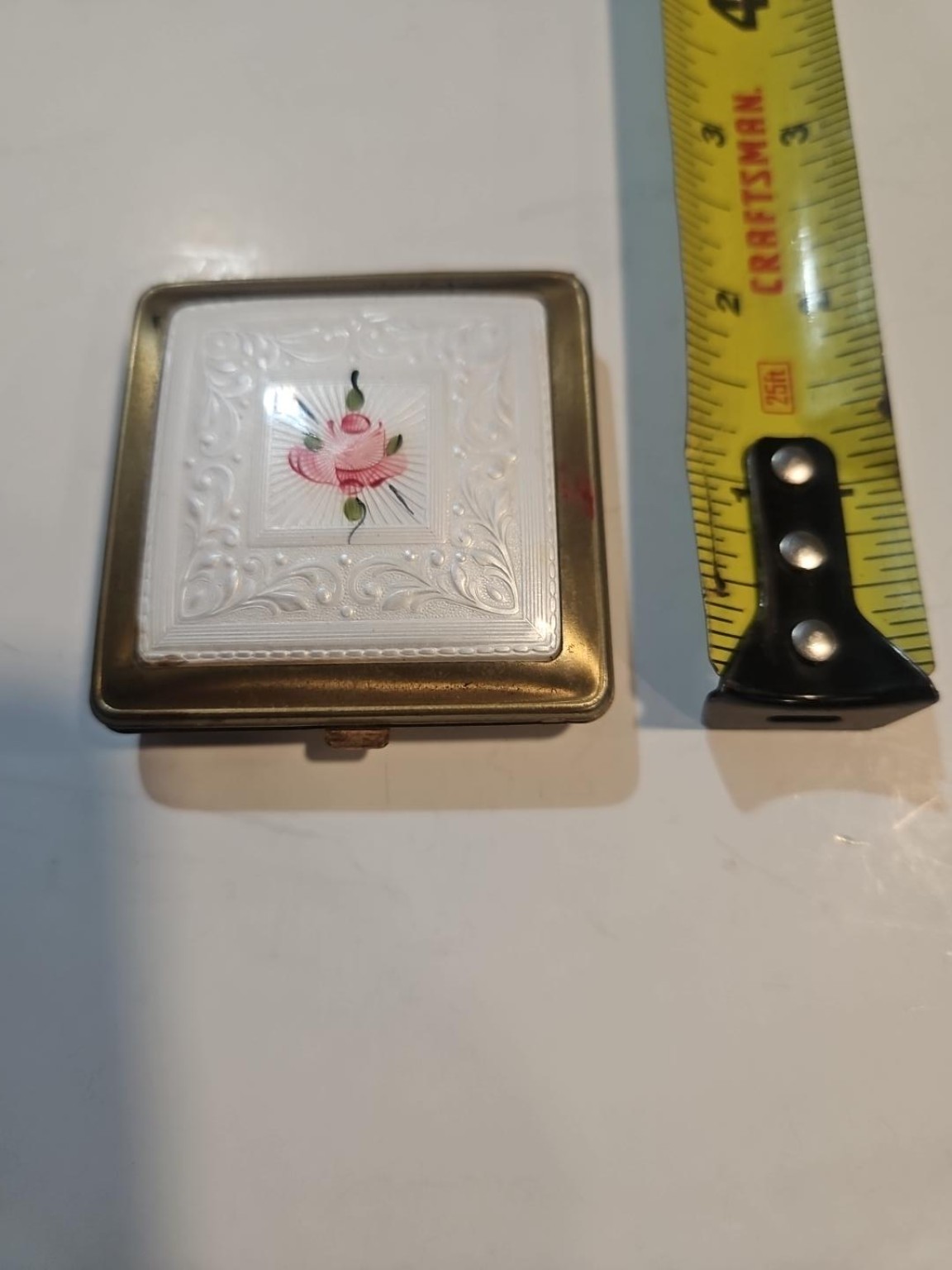 Vintage Elgin American Hand Painted Cloisonne Enamel Rose Powder Compact