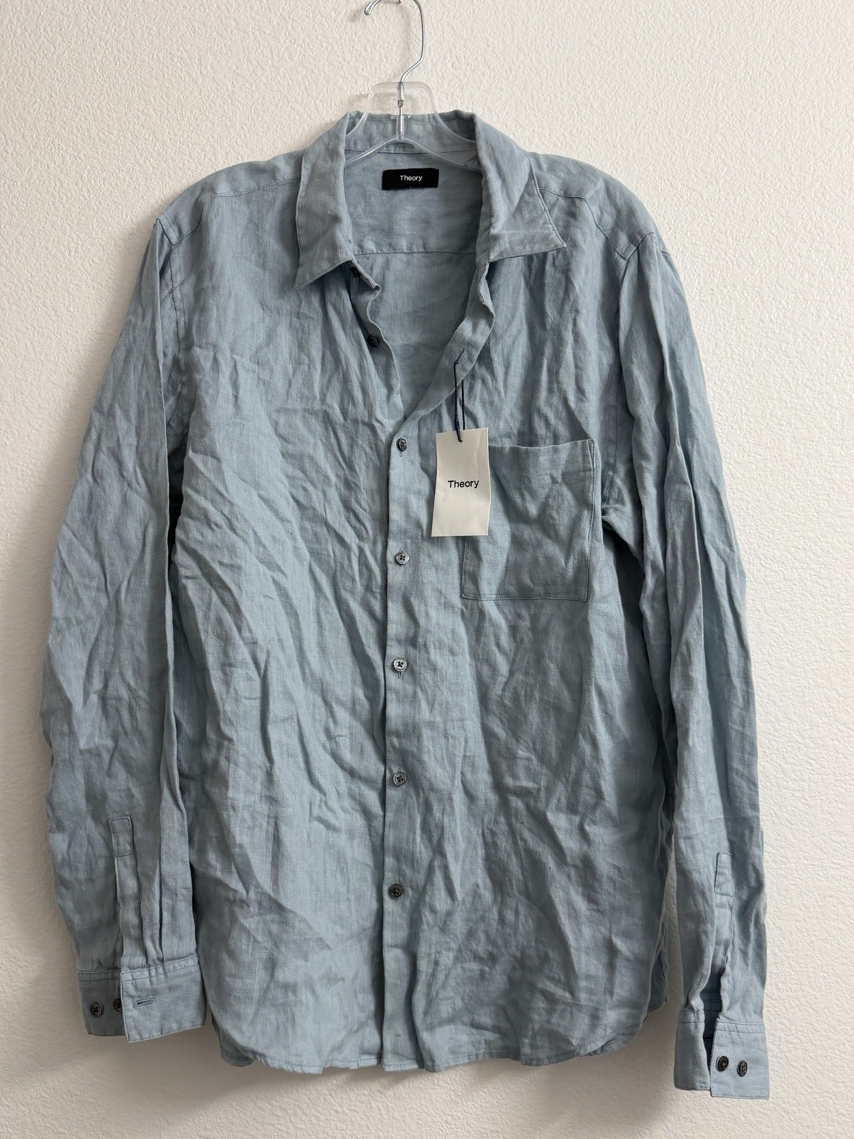 NWT Theory Irving Precise Linen Button Up Shirt Men’s L Blue NWT Theory Irving Precise Linen Button Up Shirt Men’s L Blue