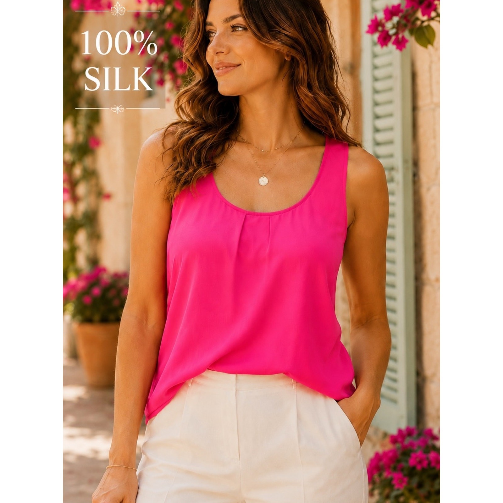 Lilly Pulitzer Pink 100% Silk Sleeveless Tank Top Blouse Size Medium