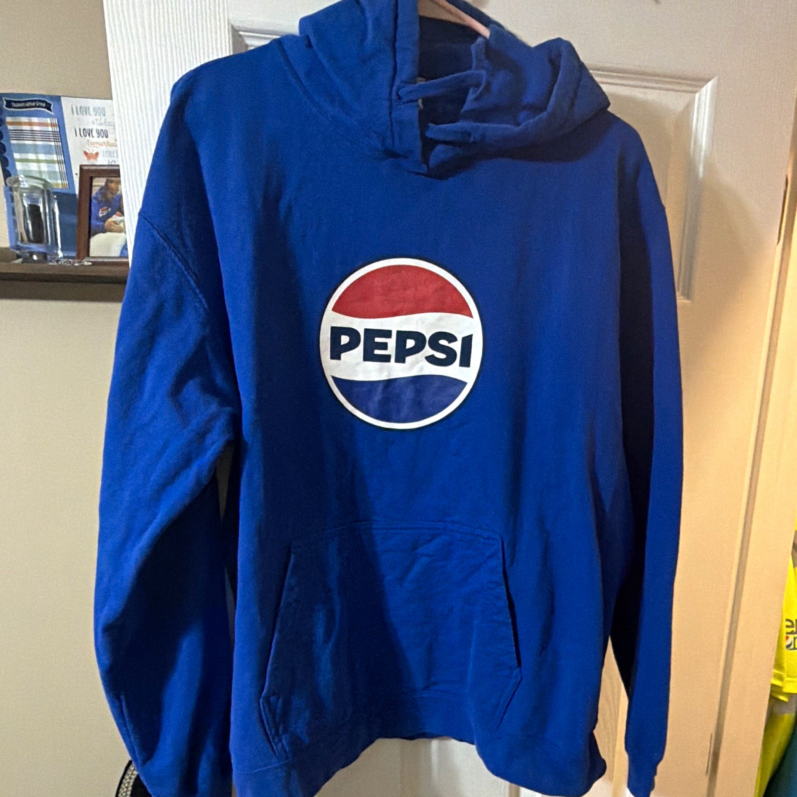 Pepsi Blue Pullover Fleece Hoodie XL Cotton Blend Logo Graphic Pocket