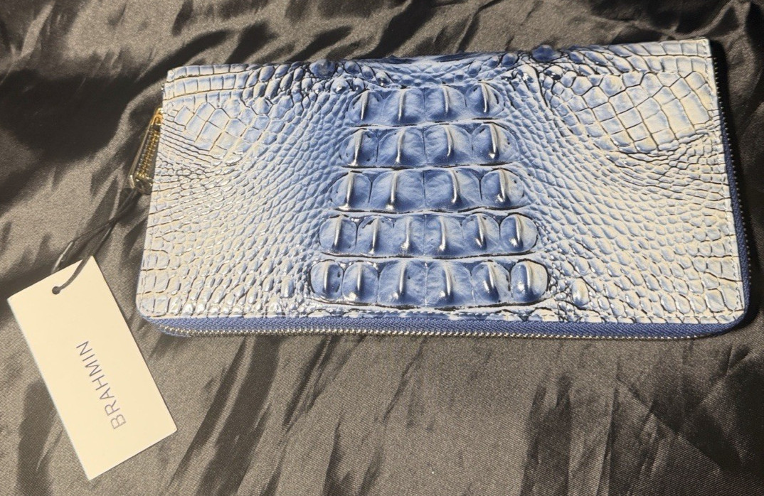 BRAHMIN Skyler Bellbottom Blue Ombre Melbourne Large Zip Around Wallet