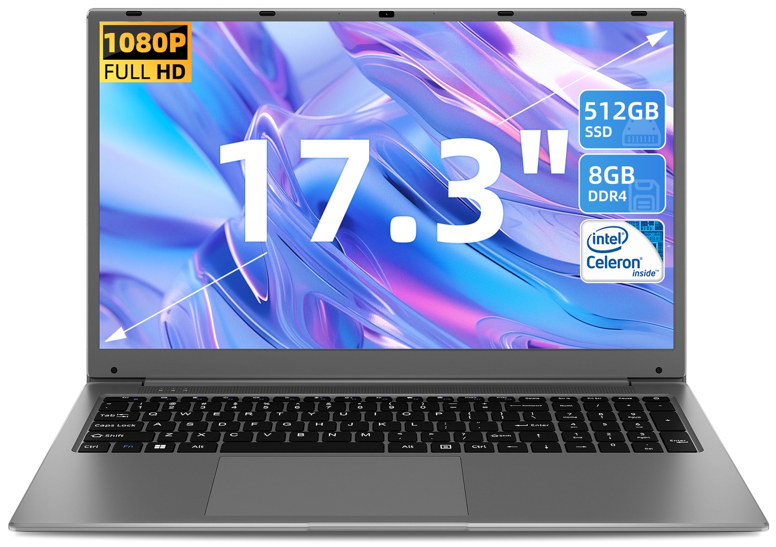 SGIN 17.3 inch Laptop Intel 4-Cores 12GB RAM 128GB 256GB 512GB SSD Computer WIFI