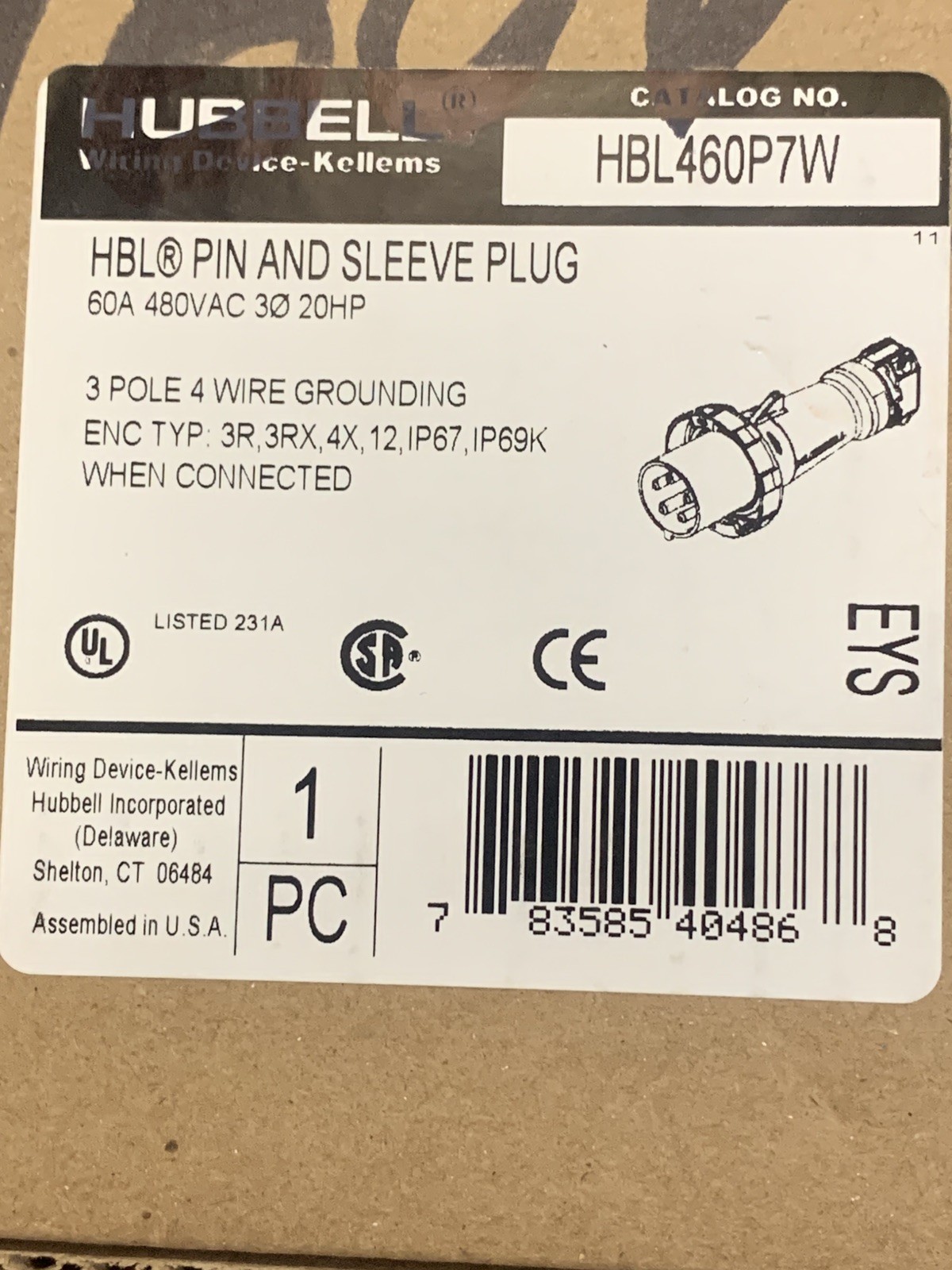 Hubbell Wiring Device-Kellems Hbl460p7w Watertight Pin & Sleeve Plug, 60 A, Hubbell Wiring Device-Kellems Hbl460p7w Watertight Pin & Sleeve Plug, 60 A,