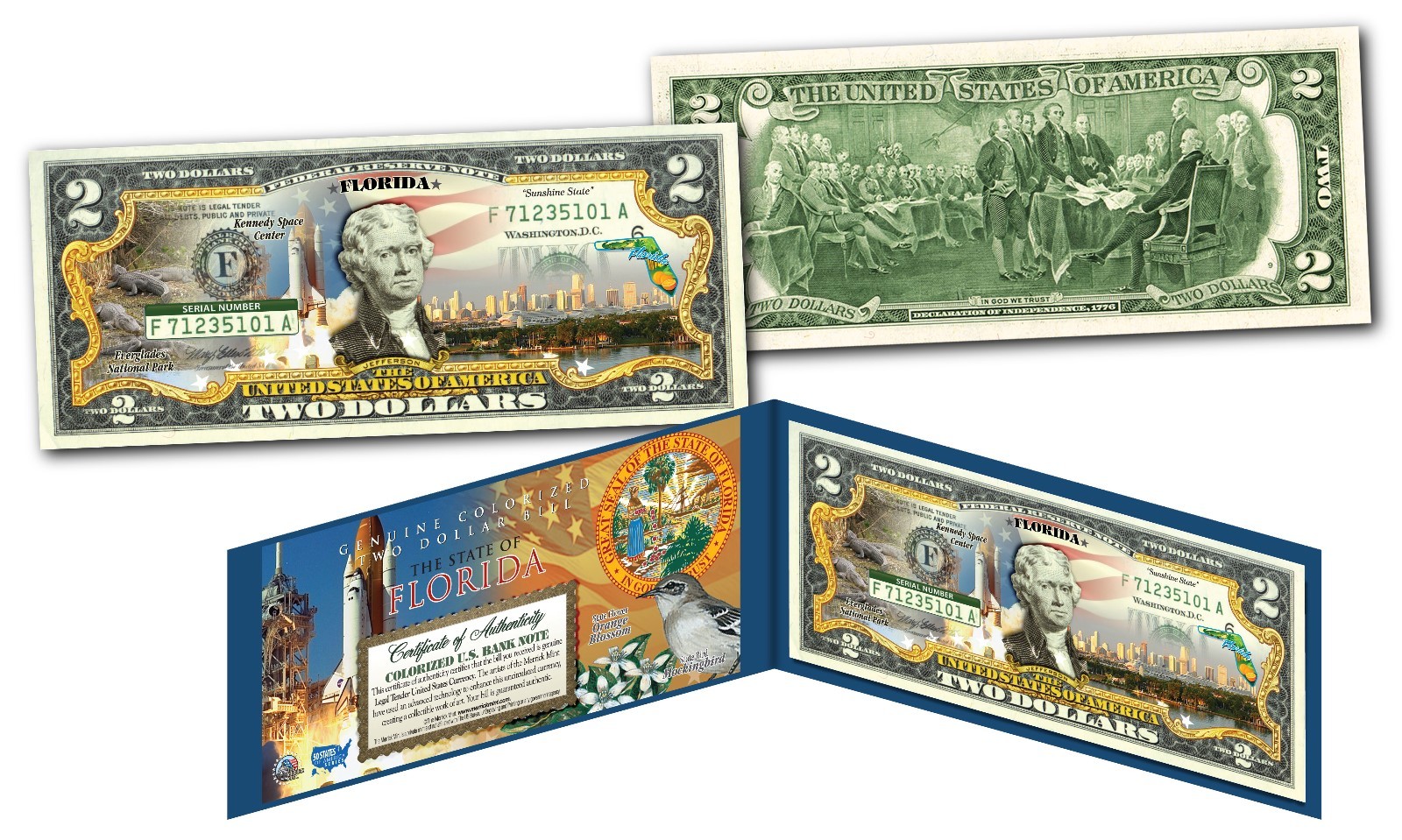 FLORIDA - OFFICIAL Genuine Legal Tender US $2 Bill Honoring America\'s 50 States