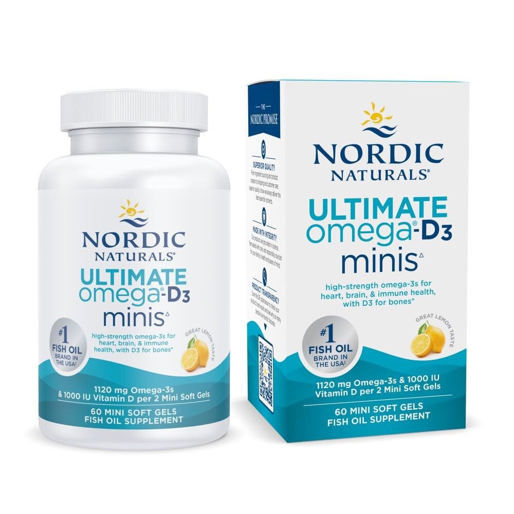 8/28 Nordic Naturals Ultimate Omega Mini D3, Lemon Flavor - 60 Mini Soft Gels -