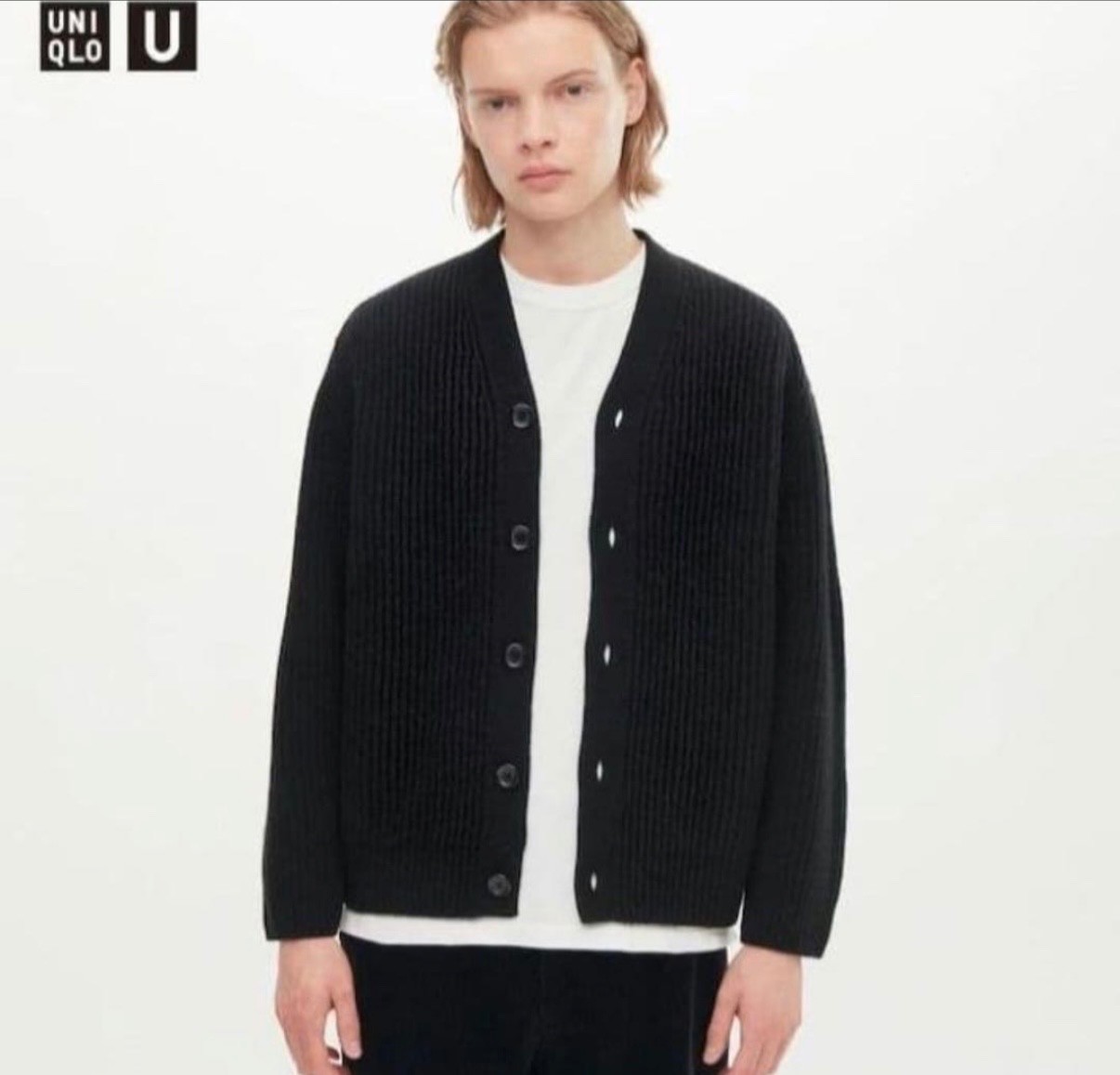 UNIQLO U Premium Lambswool Ribbed V-Neck Cardigan