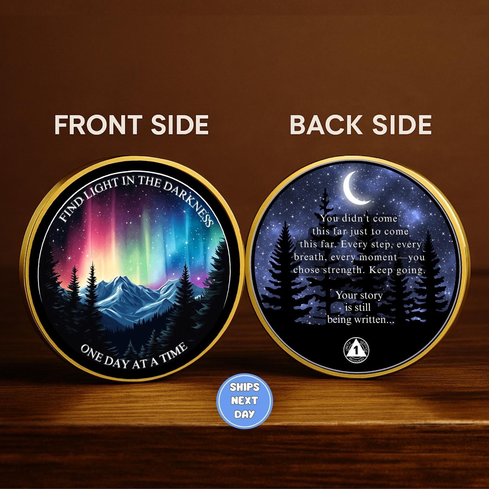 Personalized Sobriety Coin Any Year | Northern Lights AA Chip | Custom Recovery