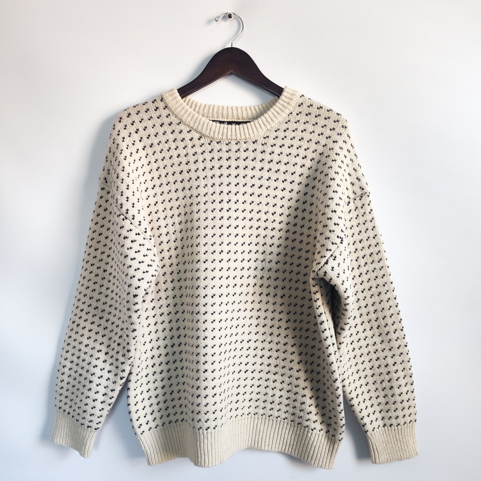 B\'ming Beams Sweater Medium Wool Blend Birds Eye Knit Crewneck Cream Pullover