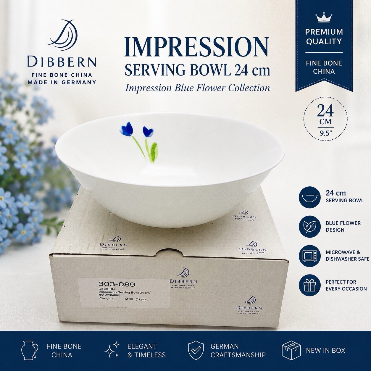 DIBBERN Impression Serving Bowl 24cm Fine Bone China Crate & Barrel Germany NEW