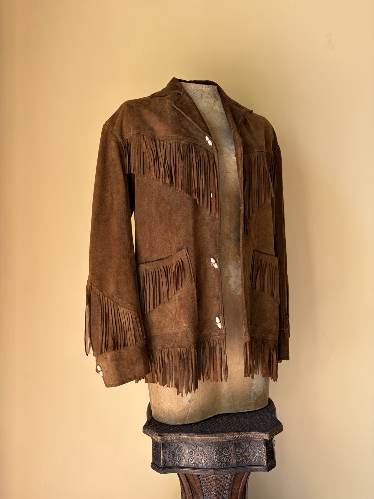 Vtg 70s Handmade Suede Brown Fringe Jacket Western Hippie Boho
