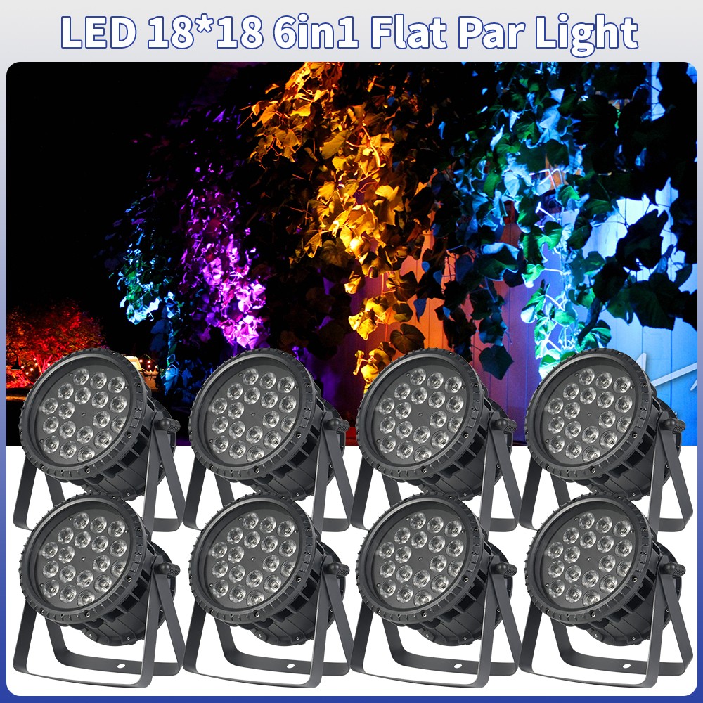 8pcs 18x18W LED Par Lights Outdoor Waterproof Stage Light IP65 RGBWAUV DMX512