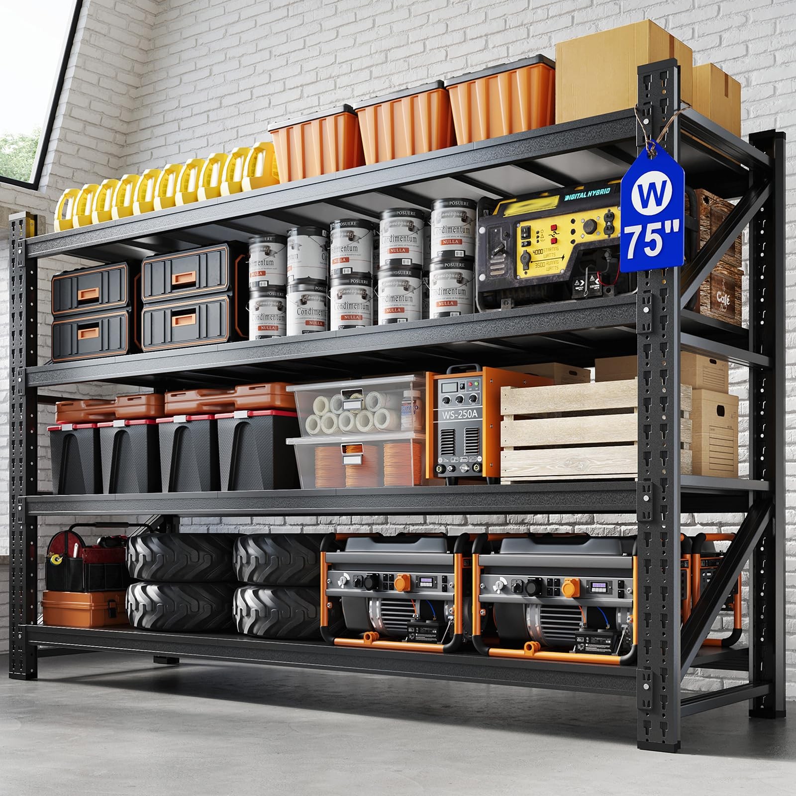 8000LBS Heavy Duty 4 Shelf Adjustable Steel Rack 75x24x70 for Basement Warehouse