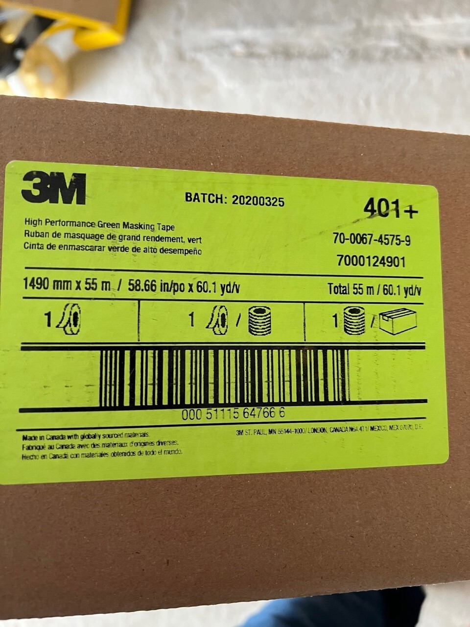 (1) OEM 3M High Perfo Green Masking Tape 401+ 1490 mm x 55 m 6.7 mil 70006745759