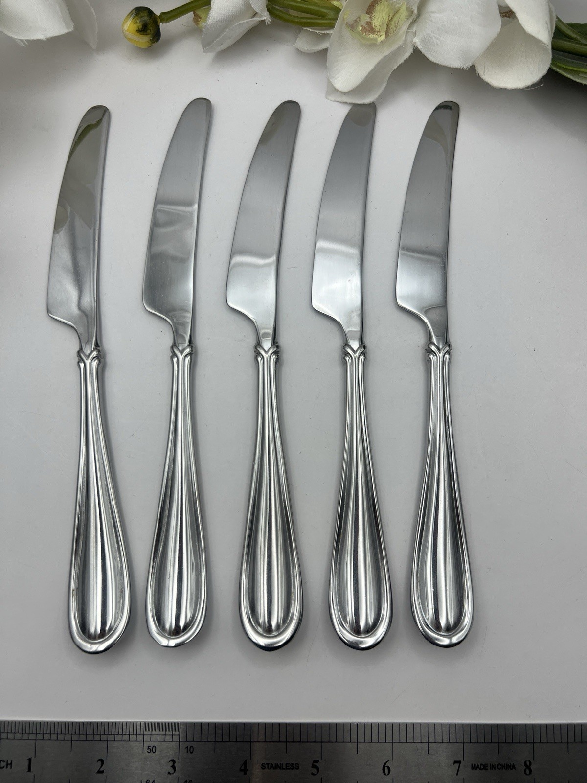 5 Dansk ALPHA Stainless DINNER KNIVES 8 1/2\