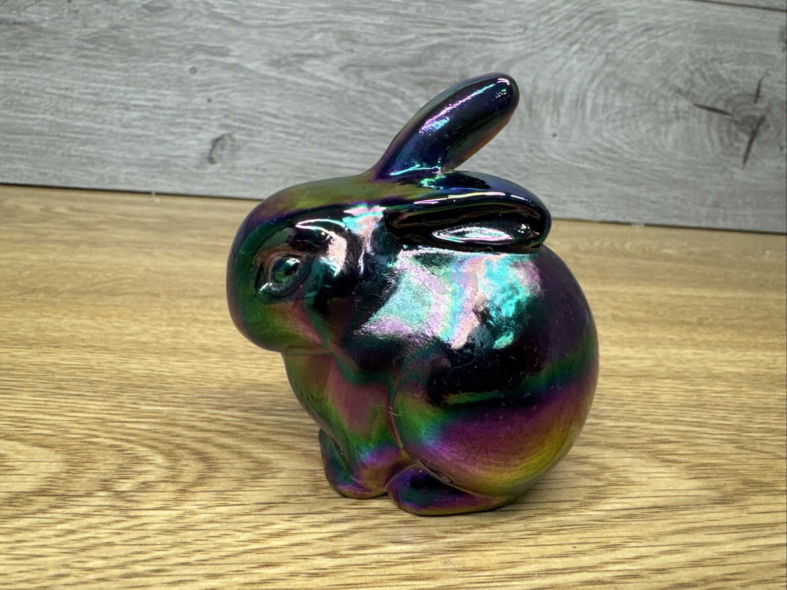 Vintage Fenton Iridescent Glass Bunny Figurine – Rainbow Luster Finish – 3.25”