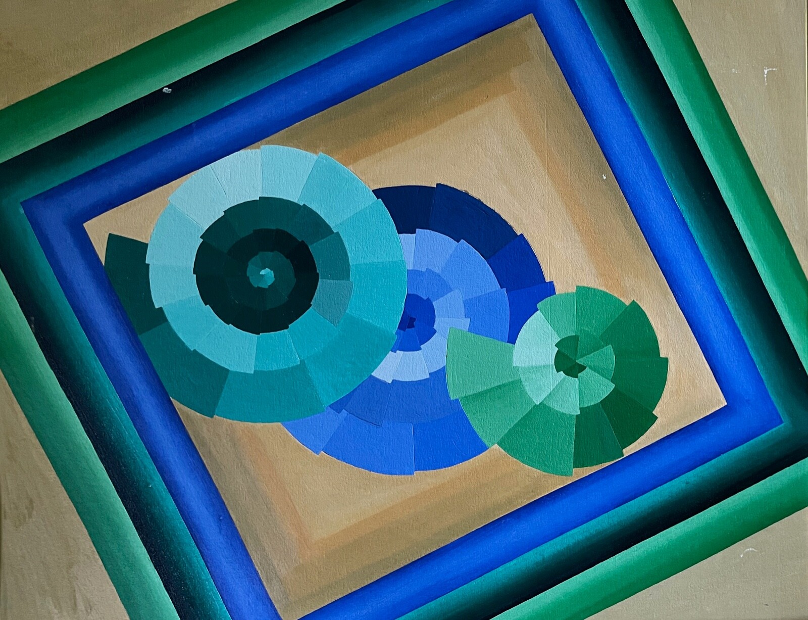 VIntage 1980s Geometric Optical Art Hard Edge Oil Painting Modern Wall Hanging