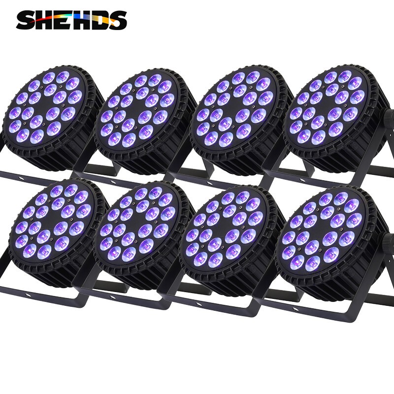 8Pcs SHEHDS Aluminum Alloy LED Flat Par 18X18W RGBWAUV Par Stage Lights DJ Disco