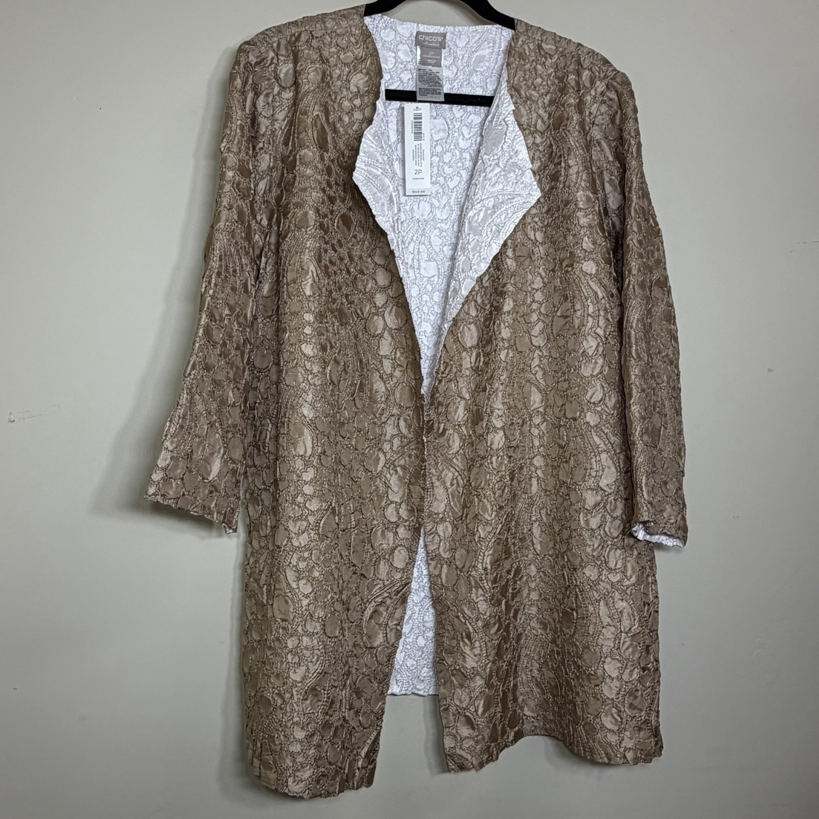 Elegant Chicos Reversible Trapunto Jacket/Duster, Generous Size 2 (M\\L), NWT