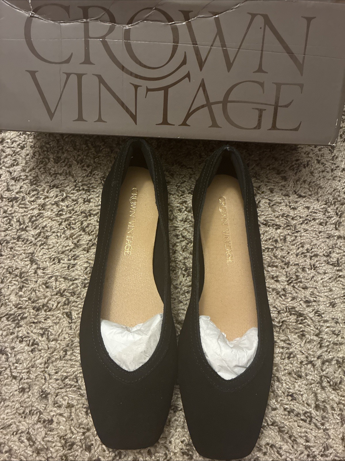 Crown Vintage Nish Black Suede Square Toe Ballet Flats CV-NISH Womens 7M NIB