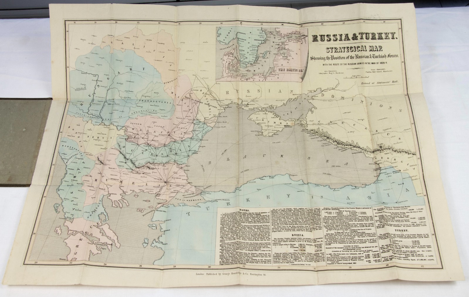 1854 Crimean War - Folding Cased Map - Armies Russia and Turkey - Danube Baltic
