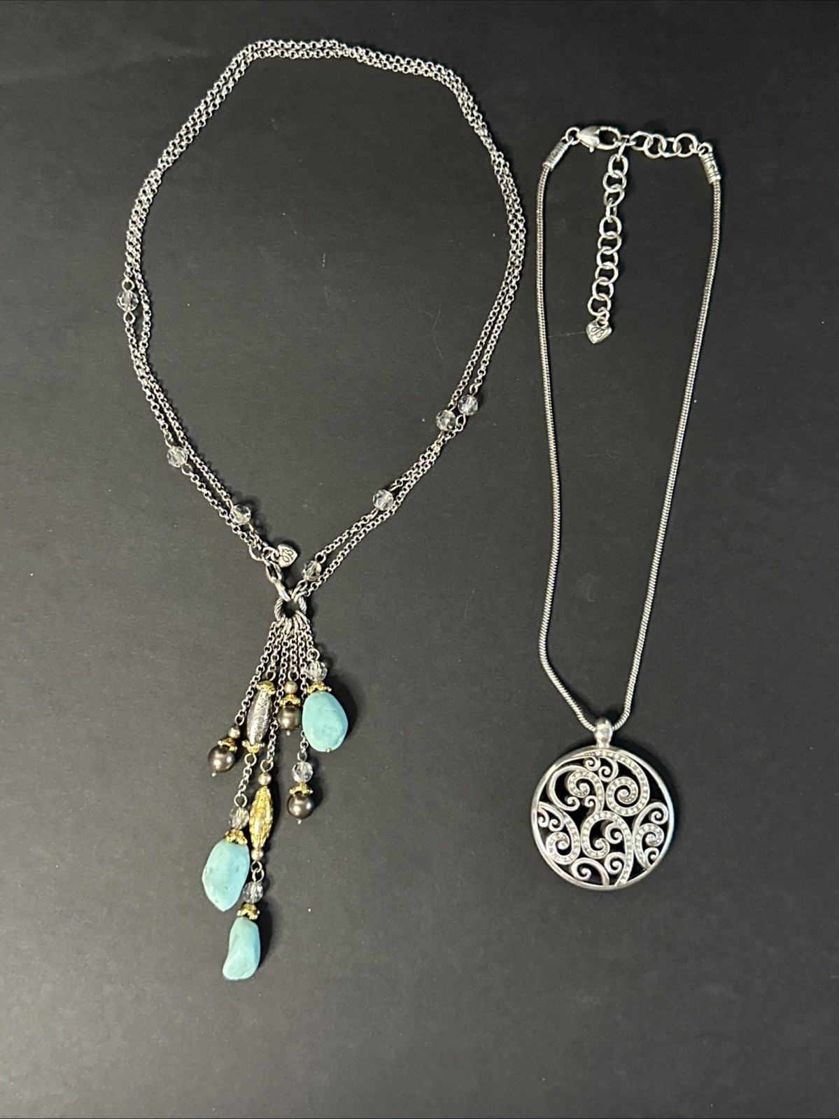 Brighton Jewelry Lot of 2 Silver Plated Necklaces Turquoise Crystal Station Brighton Jewelry Lot of 2 Silver Plated Necklaces Turquoise Crystal Station