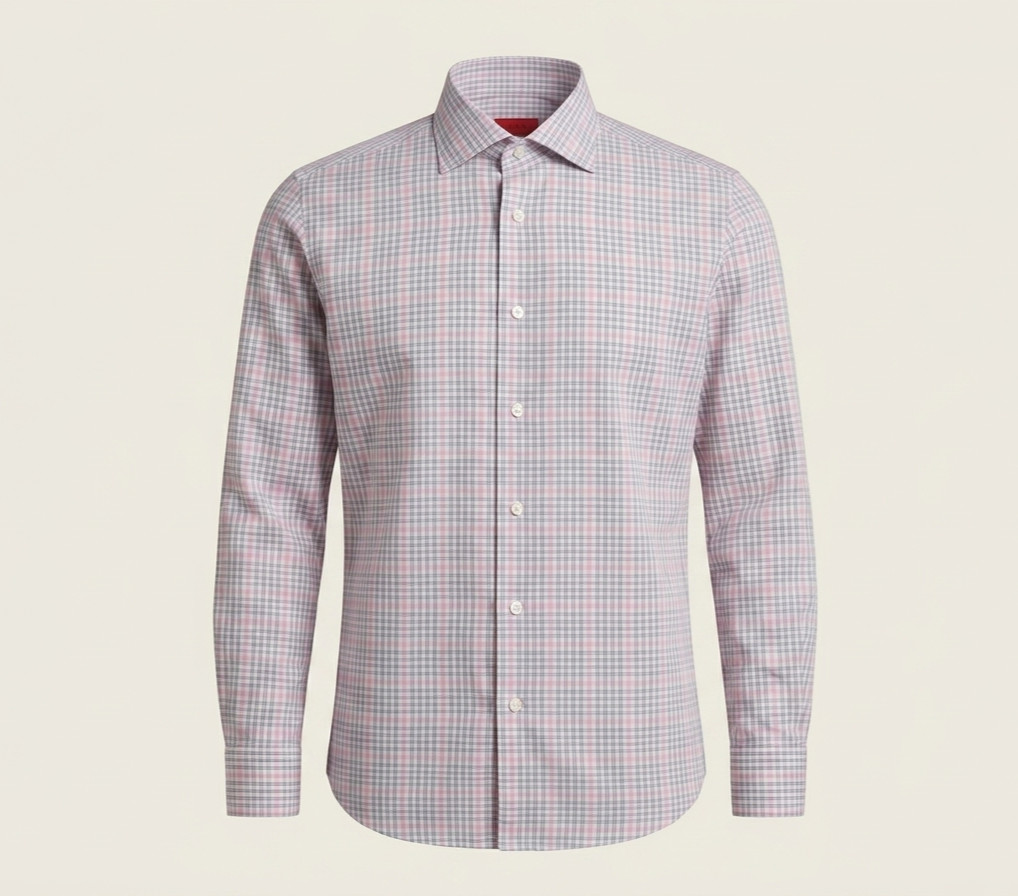 Isaia Windowpane White Gray Pink Dress Shirt Extrafine Cotton Slim Fit 15 1/2 39 Isaia Windowpane White Gray Pink Dress Shirt Extrafine Cotton Slim Fit 15 1/2 39