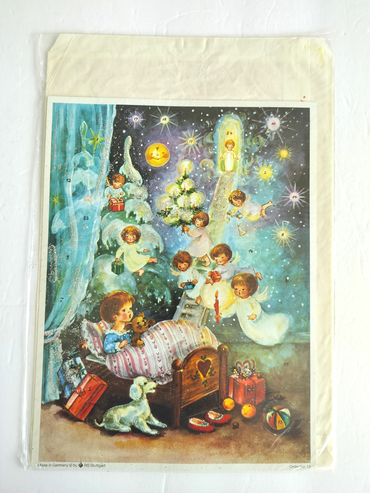 VTG RS Stuttgart Advent Calendar Christmas Angels Child Bed # 13 Germany