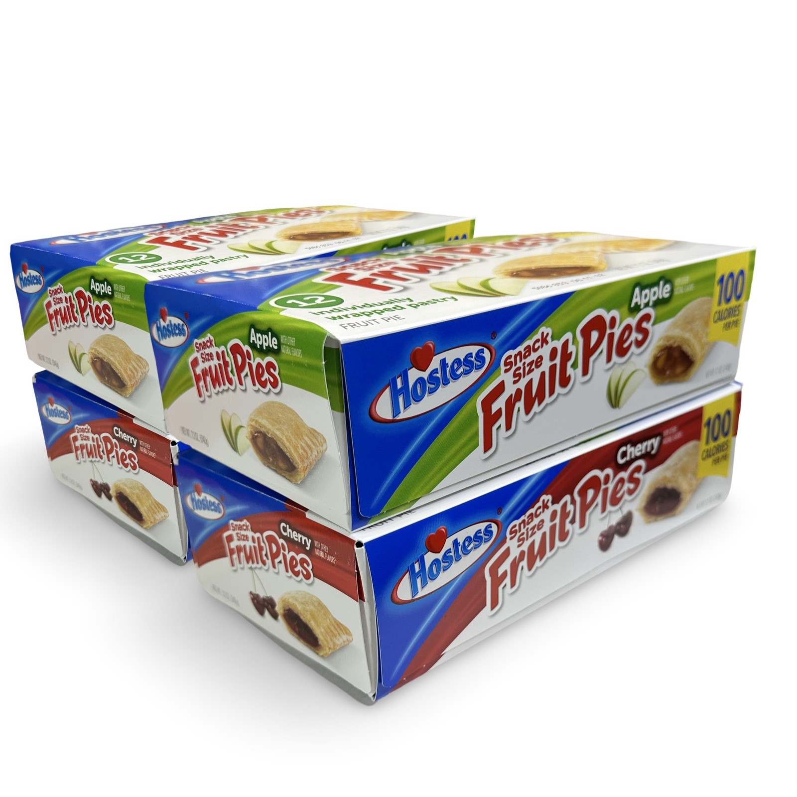 Hostess Snack Size 100 Calorie Mini Fruit Pies | Four 12 Ct Boxes | Apple & Cher