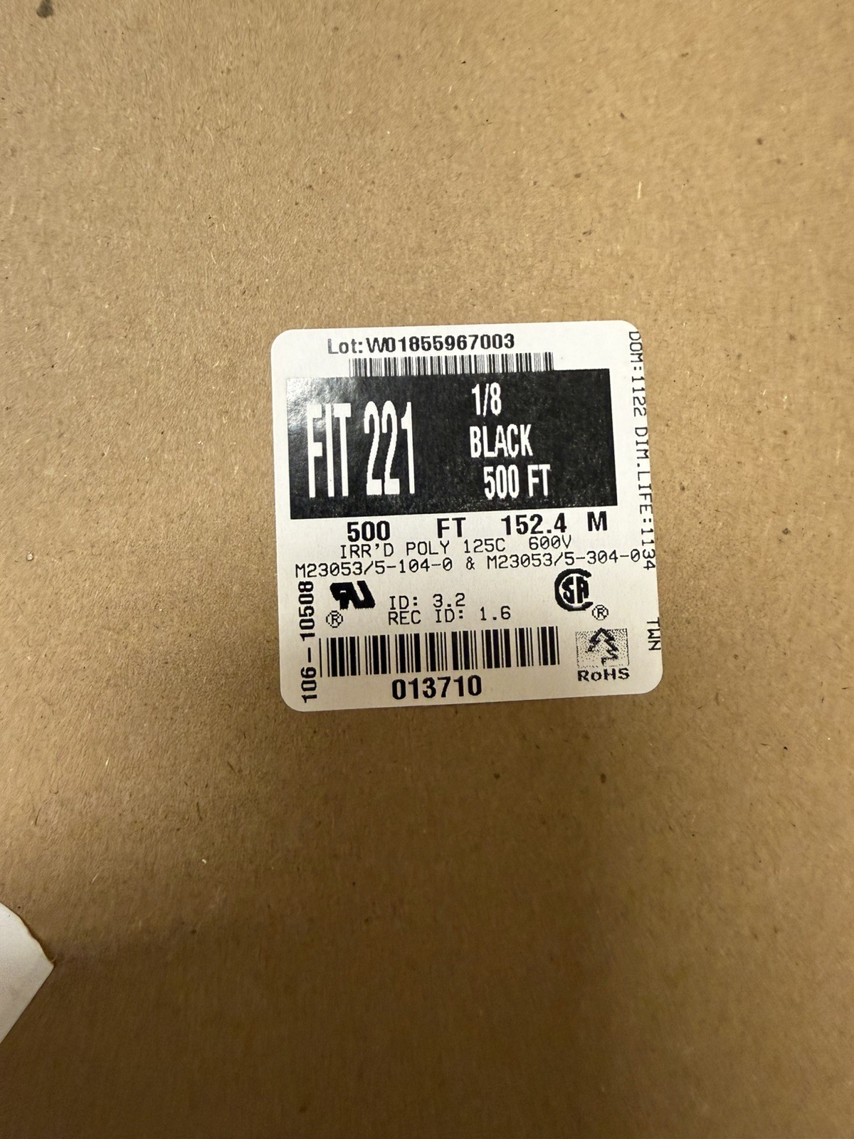 Alpha Wire FIT221-1/8 Black 500FT
