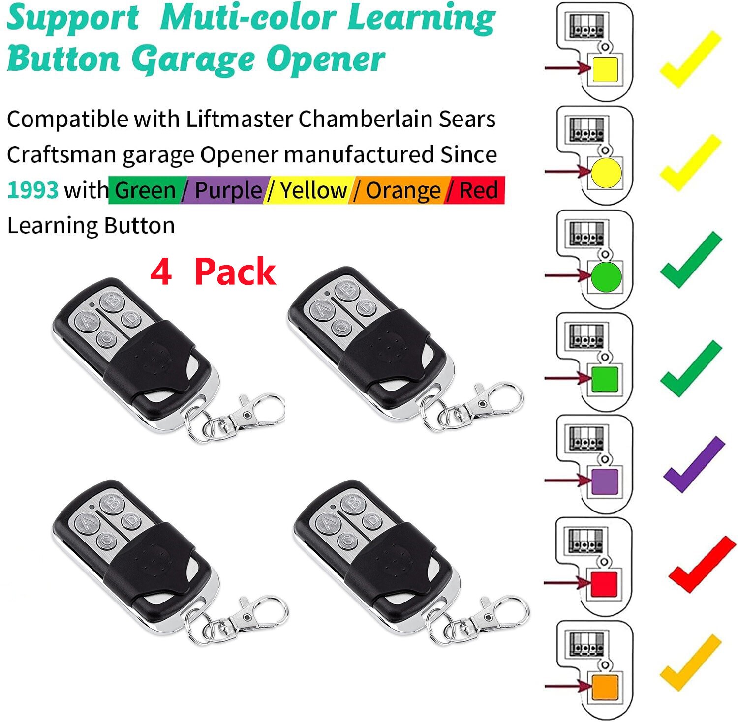 4x Keychain Fit Liftmaster Chamberlain Garage Door Opener remote 891LM 893LM