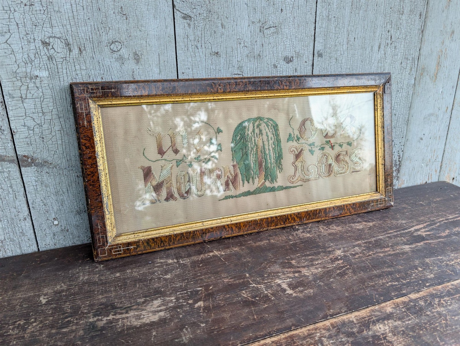 Antique 1880s Victorian-Era Perforated Paper Motto Sampler We Mourn Our Loss Antique 1880s Victorian-Era Perforated Paper Motto Sampler We Mourn Our Loss