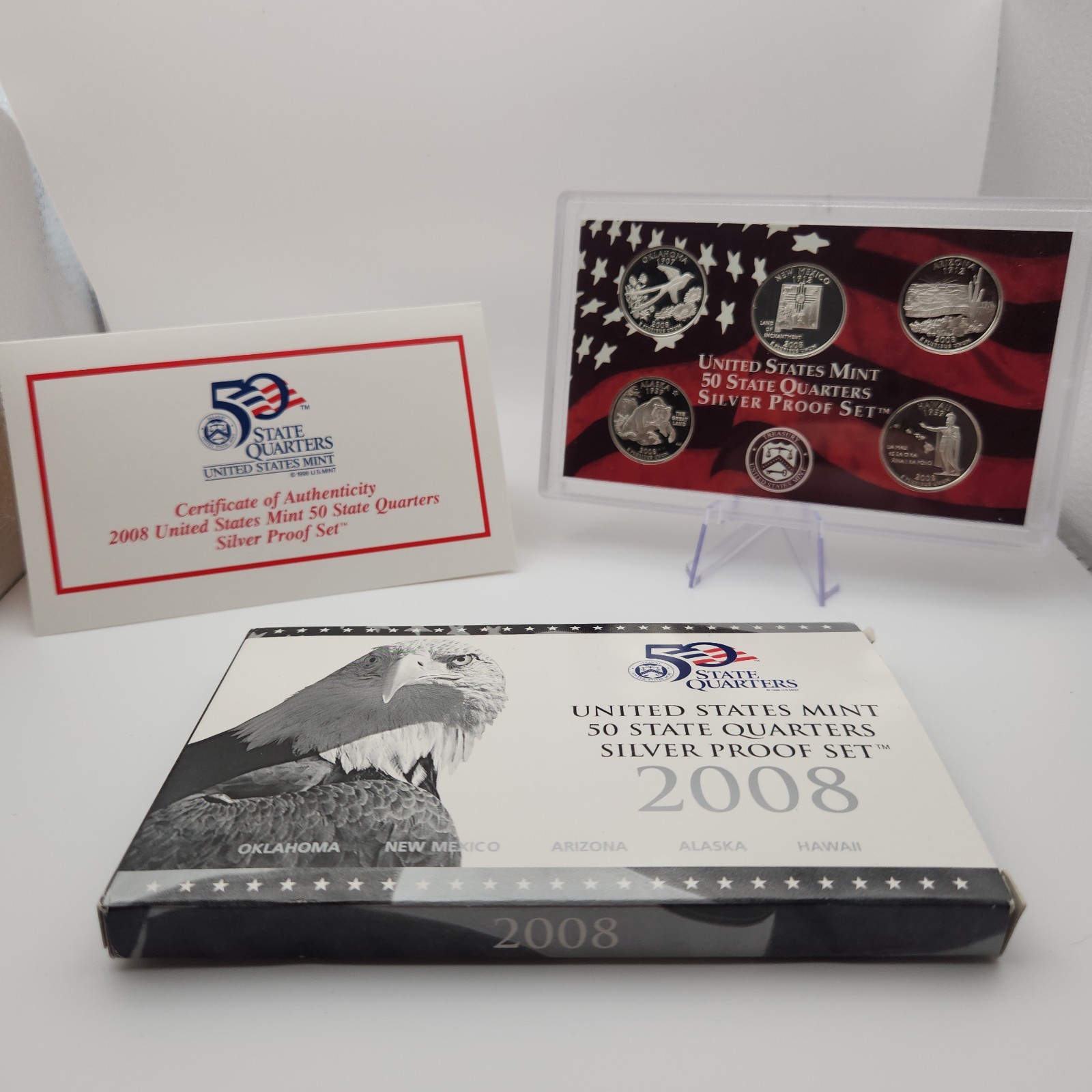 2008 S Silver Proof Quarters 25c U.S. Mint Set In OGP COA 5 Quarter Set Z-08Biz