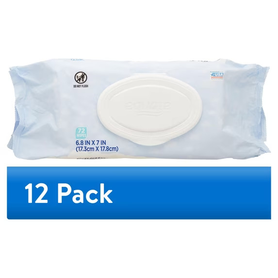 (12 pack) Equate Sensitive Fragrance and Dye-Free Wipes, 72 Count