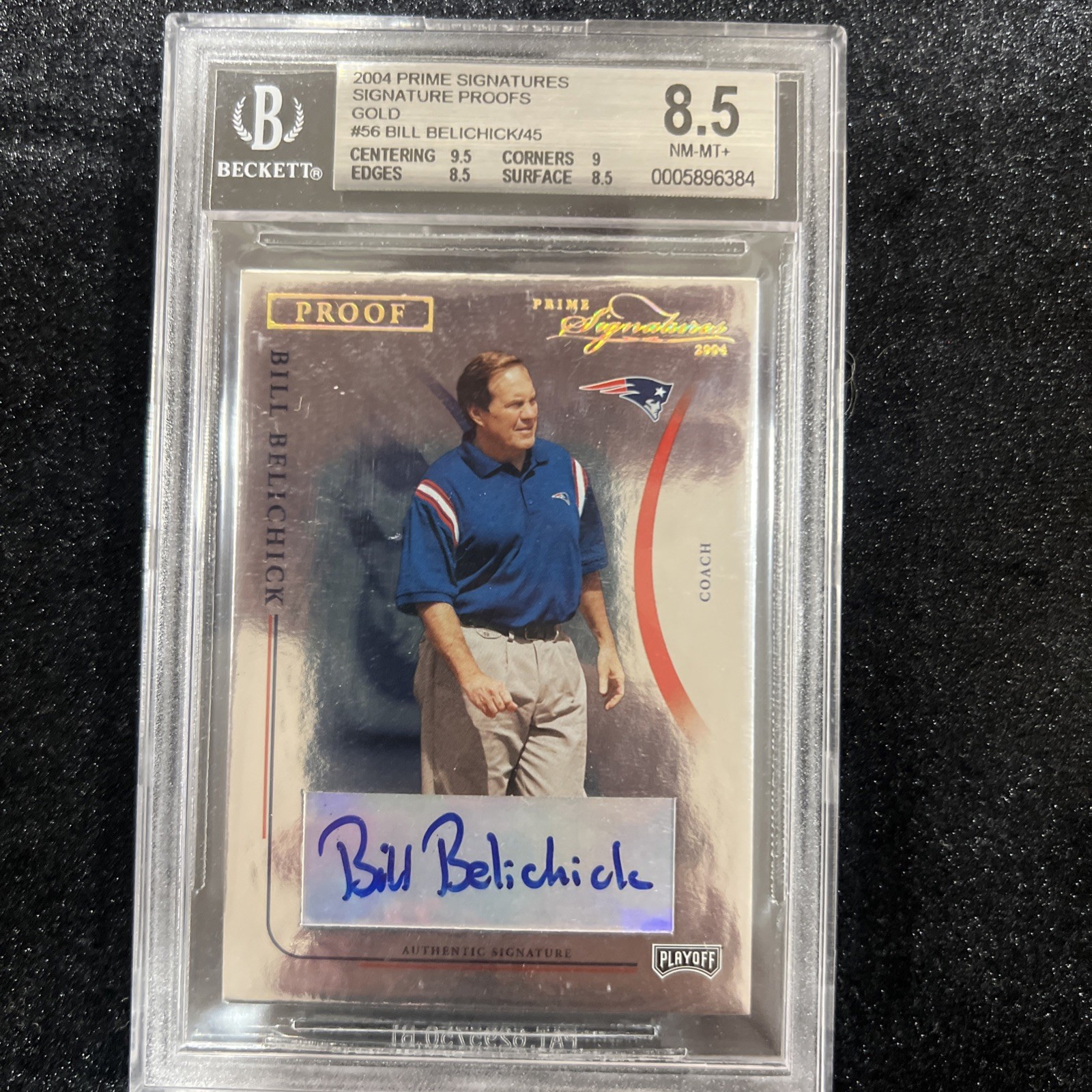 BILL BELICHICK 2004 PLAYOFF Prime Signatures Signature Proofs Gold #56 04/45 