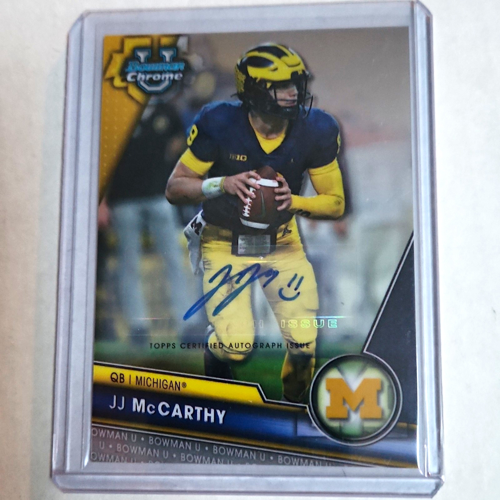 Topps 2023 Bowman University Chrome J.J. McCarthy #124 Auto RC Michigan