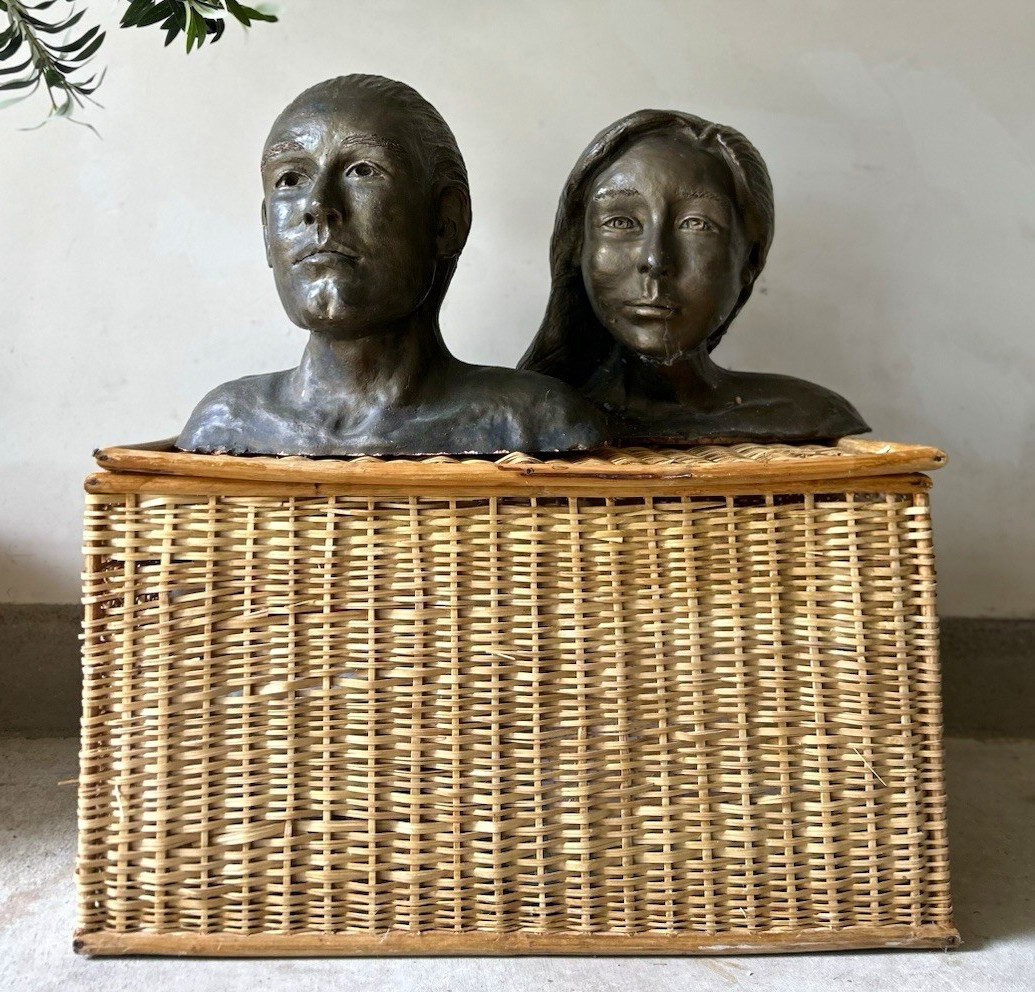 Large Vintage Studio Ceramic Bust Pair | Sculptures with Bronze Finishing Large Vintage Studio Ceramic Bust Pair | Sculptures with Bronze Finishing