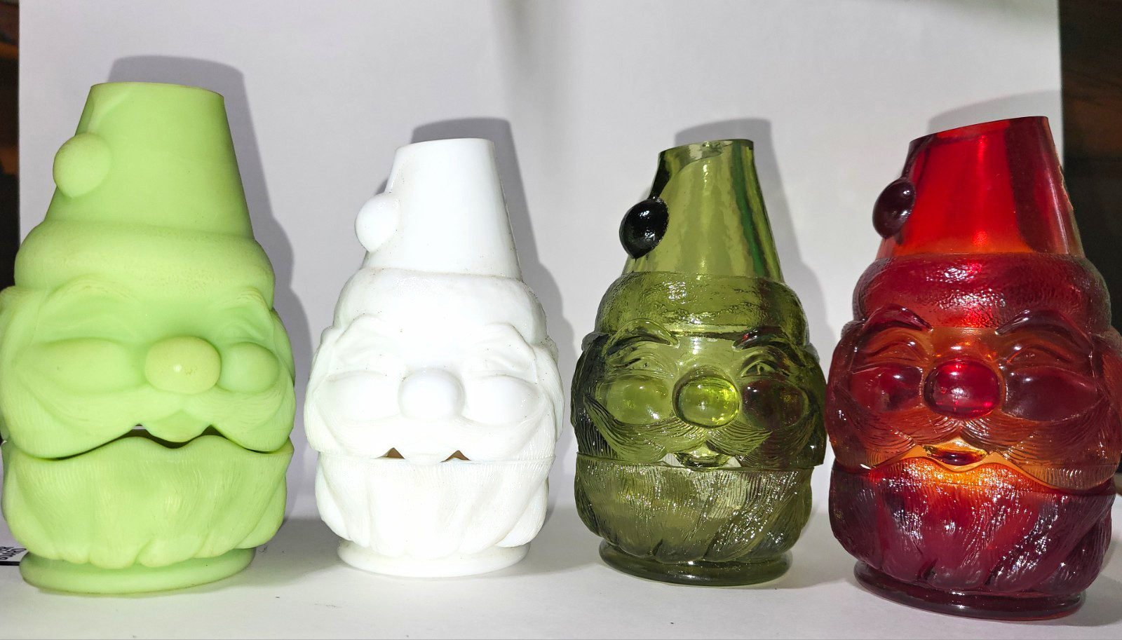 Fenton Glass Santa Candle Holders Christmas Theme Green White Red Fenton Glass Santa Candle Holders Christmas Theme Green White Red