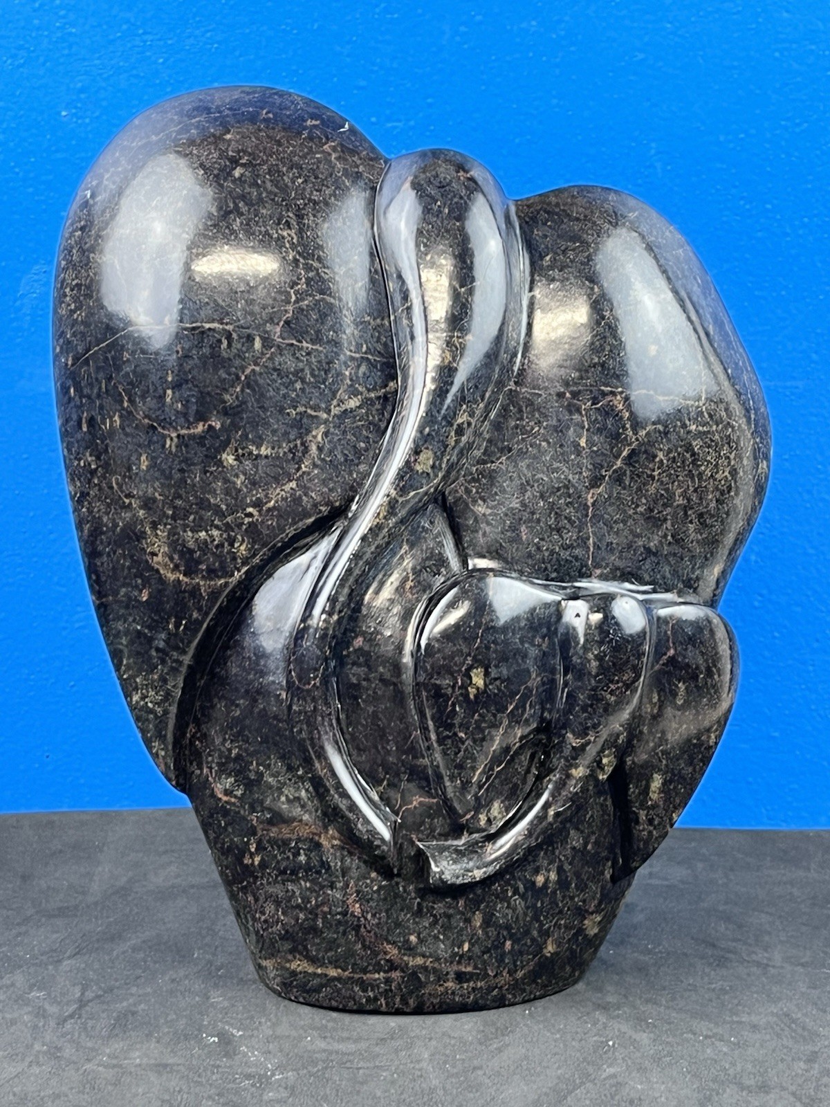 VTG Shona Stone Elephant Sculpture Zimbabwe Abstract Family Embrace Art 8.75”
