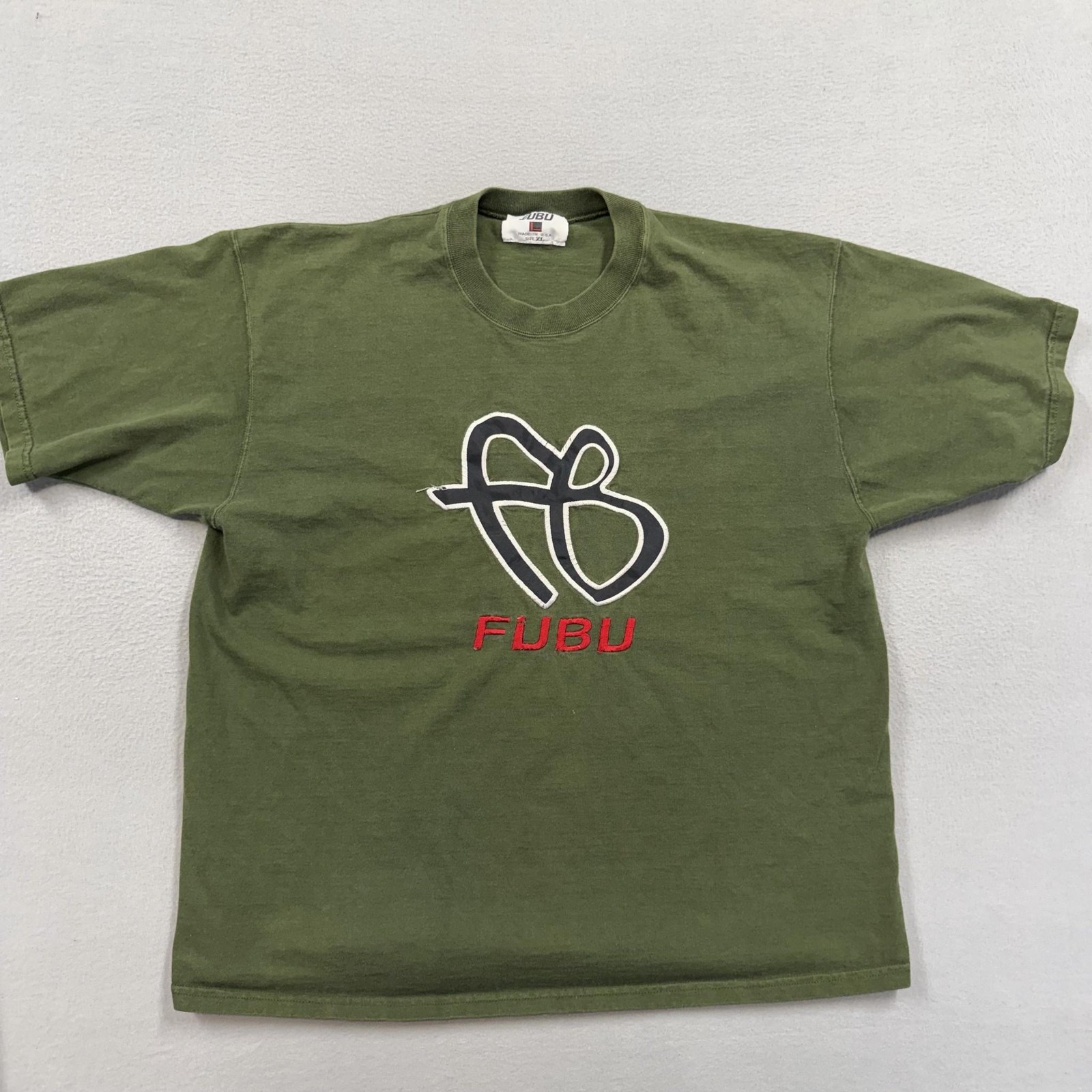 Vintage FUBU Shirt Mens XL Green FB Logo Hip Hop Streetwear Tee Made In USA