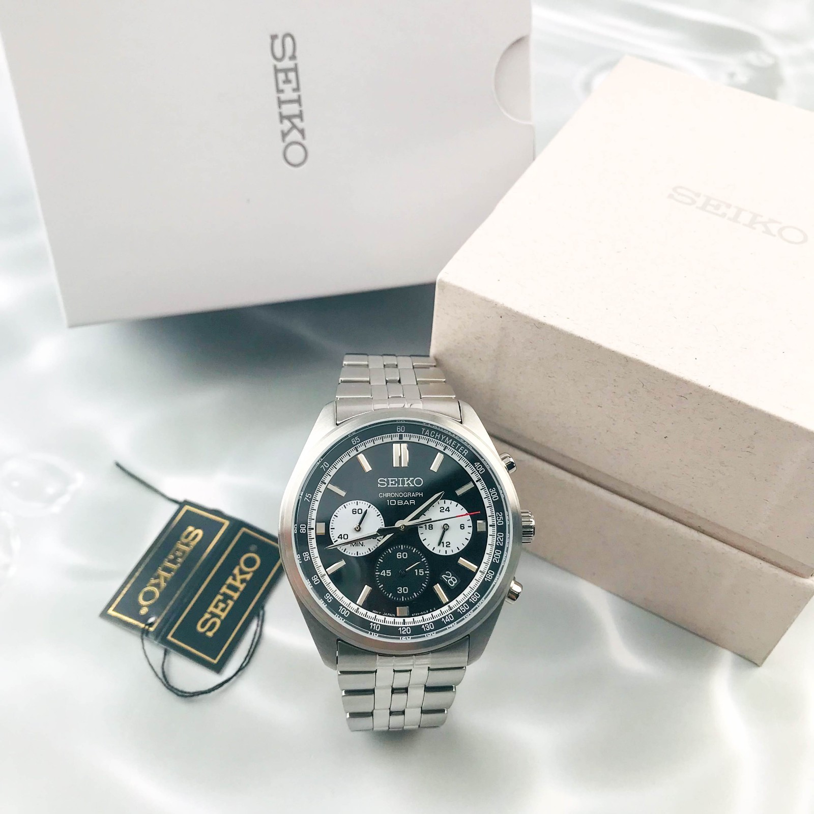 Seiko Essentials SSB429 Motorsports Chrono Quartz Black Dial Men's Watch 41.5 mm