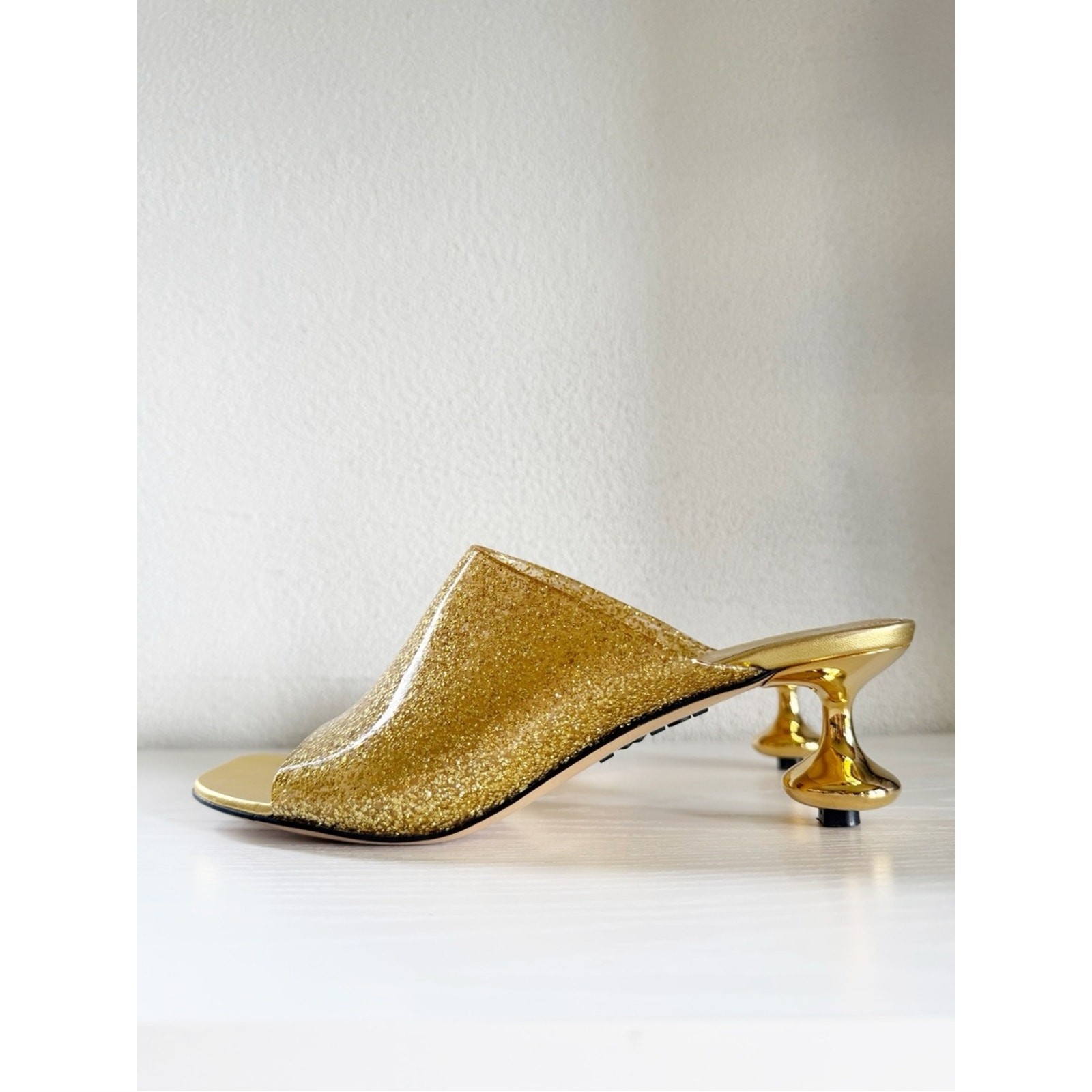 Loewe x Paula\'s Ibiza Toy Gold Glitter PVC Sculptural Heel Mules EU 38 US 8