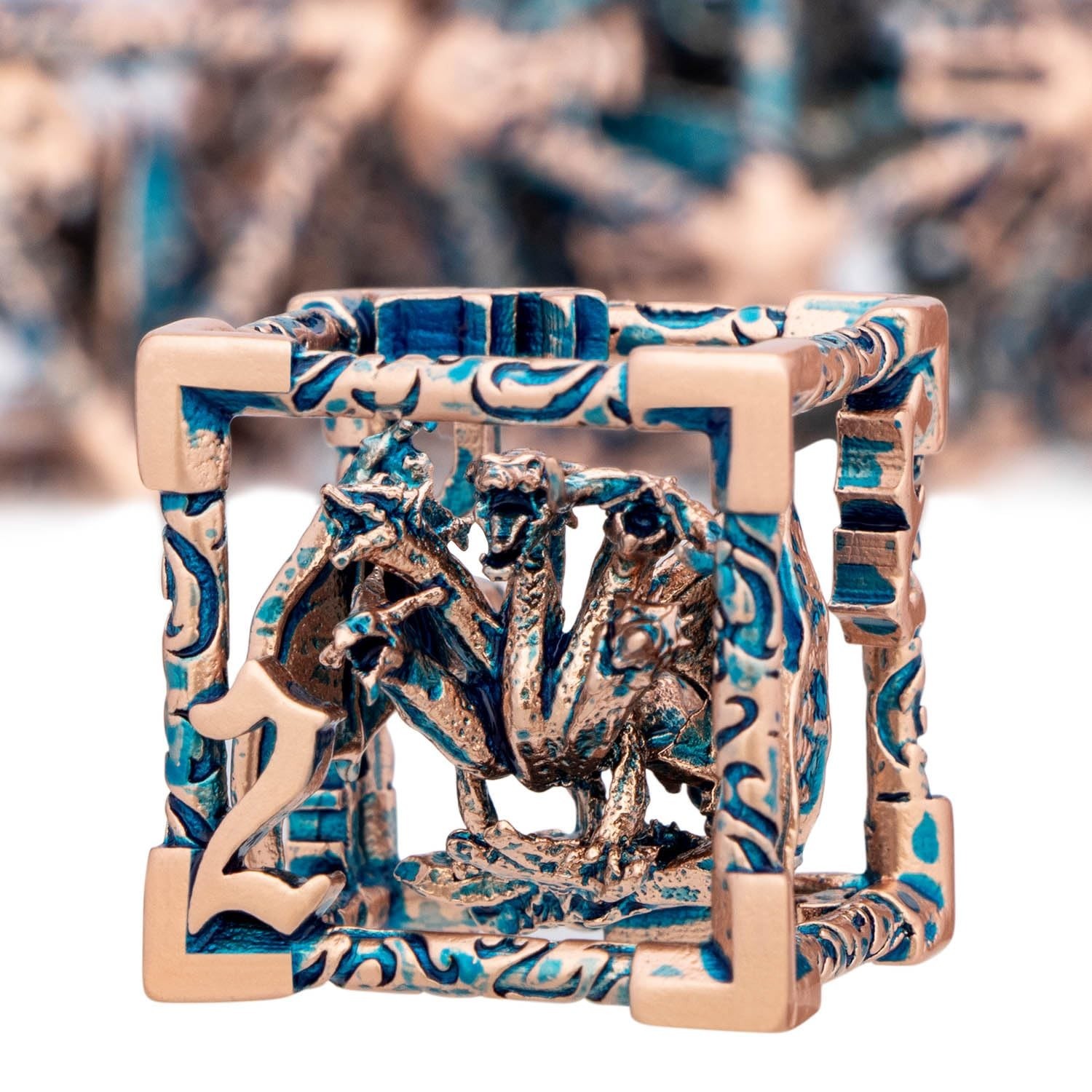 ARUOHHA Hollow DND Dice Set Copper Blue 5-Headed Dragons D and D Dice with Gi...