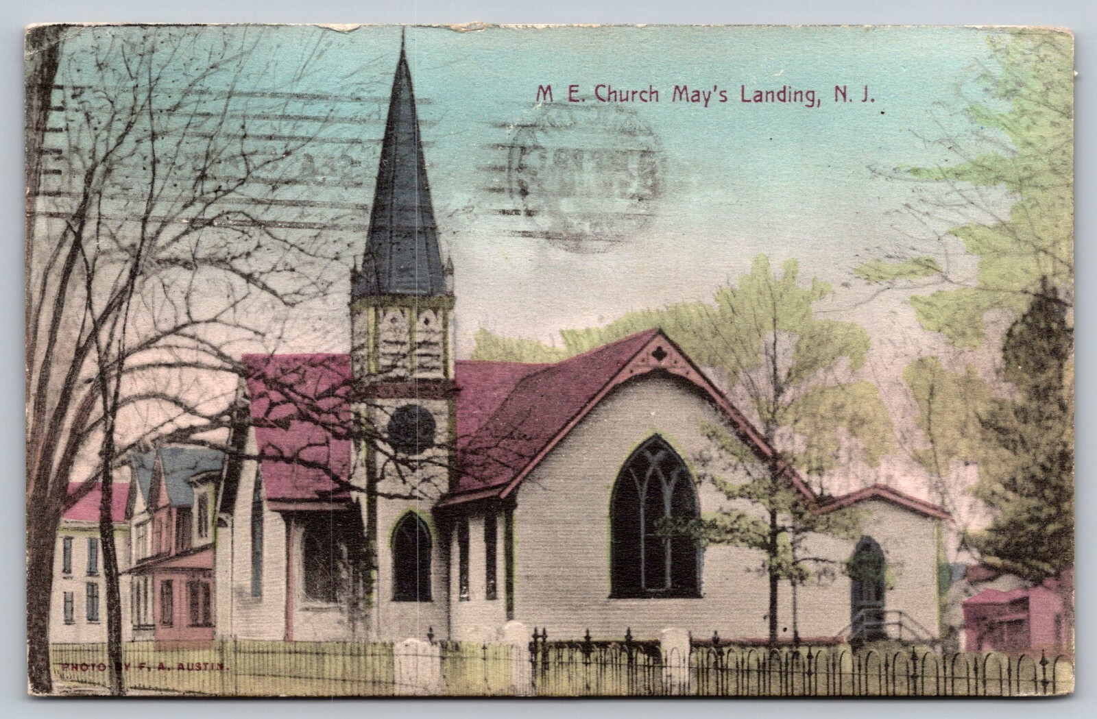 Postcard 1911 M. E. Church and Graveyard Mays Landing New Jersey A67