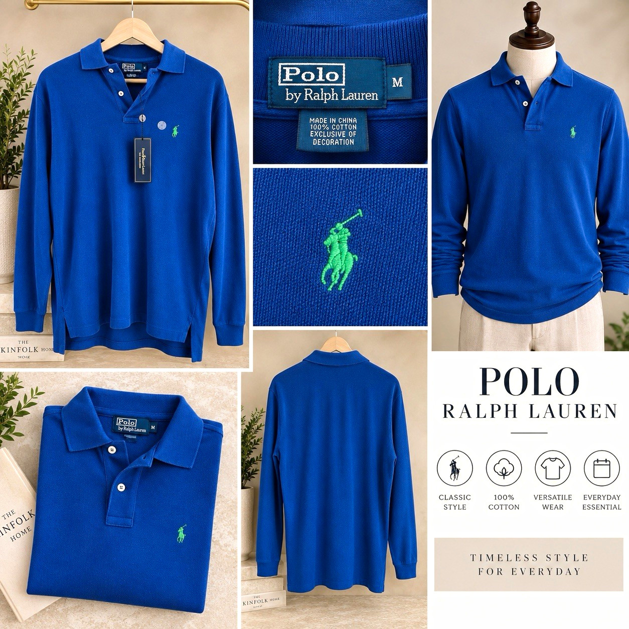 Polo Ralph Lauren Men\'s Solid Blue Long Sleeve Cotton Polo Pony Logo Shirt M