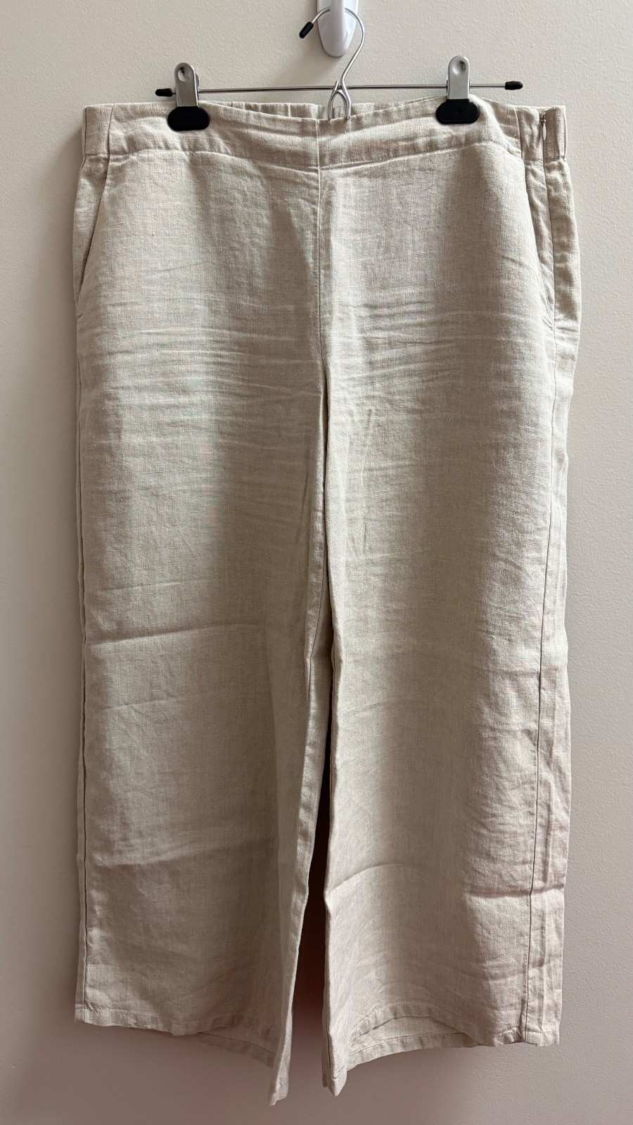 J. Jill Linen Beige Wide Leg Side Zip Cropped Pants Ankle Size M