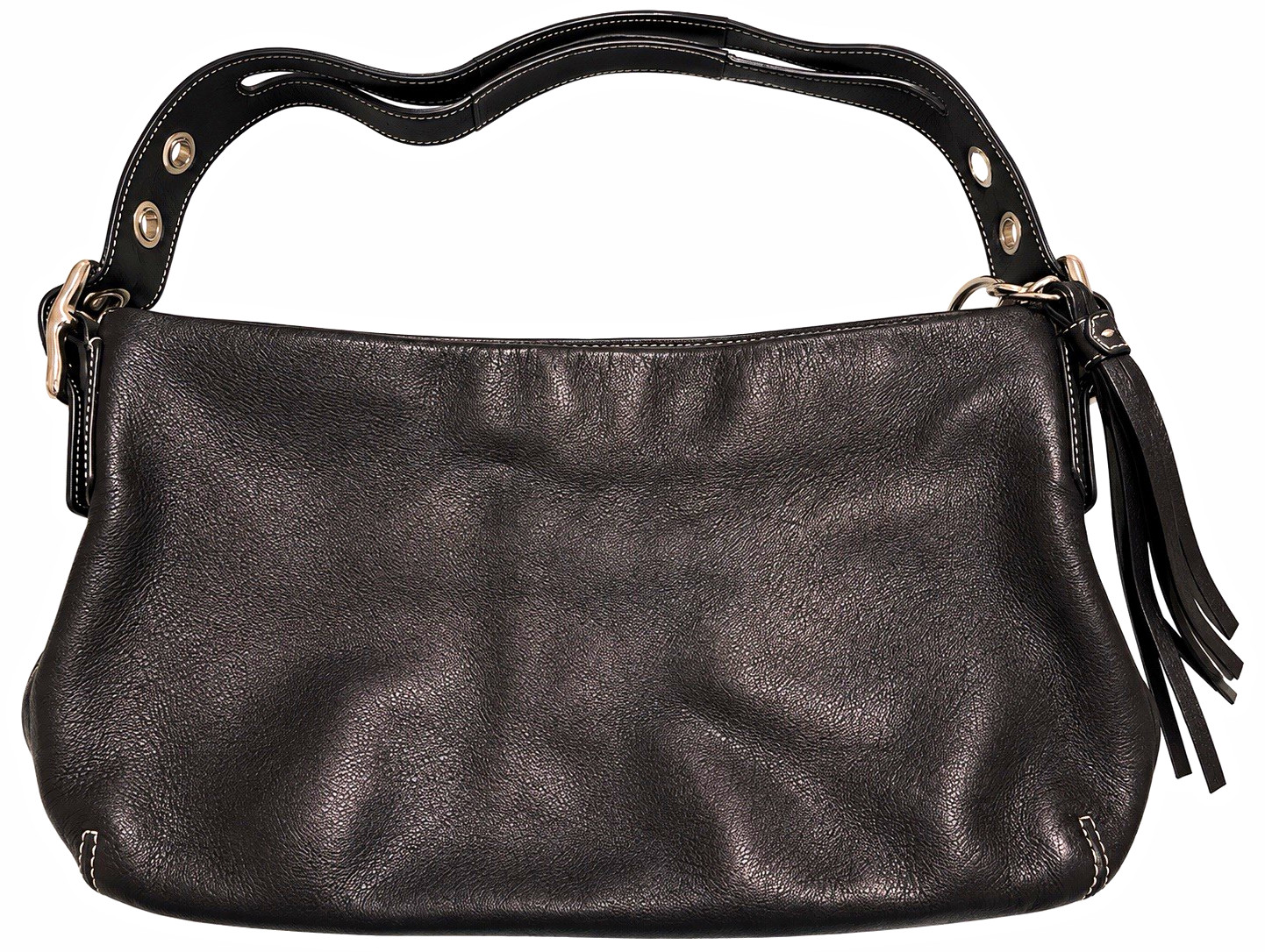 Vintage Coach H056-1417 Black Leather Grommet Shoulder Hobo Bag Tassel